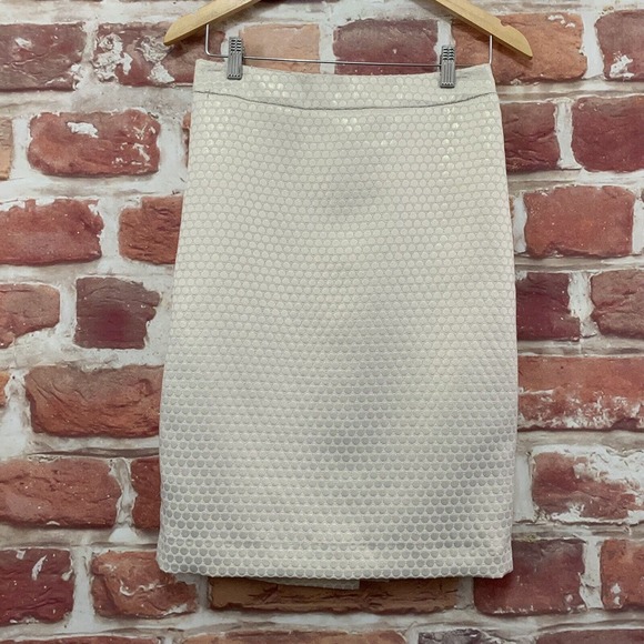 Albert Nipon Skirt Women's Size 4 Cream Metallic Polka Dot Office Work Zip Up - Picture 6 of 8